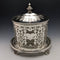 Late Victorian British Antique Silver Plated Biscuit Barrel with Glass Inner